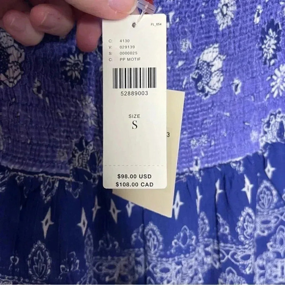 RAGA Anthropologie Willa Off Shoulder Smocked Blue Dress Size Small NWT - Picture 4 of 8